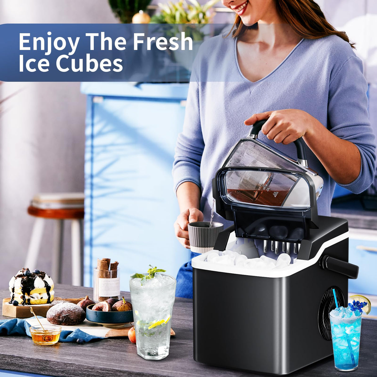 Antarctic Star Ice Maker Countertop with Auto-Cleaning, 26Lbs/24Hrs, 9 Cubes in 6 Mins, One-Click Button, 2 Sizes of Bullet Ice, Energy Saving Ice Machine, for Kitchen, Office, Dorm, Black Antarctic Star