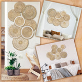 Xuhal Set of 8 Hanging Woven Wall Basket Handmade Decorative Rustic Boho Basket Decor Handcrafted Wicker Round Seagrass Wall Art for Home Kitchen Farmhouse Table Living Room Xuhal