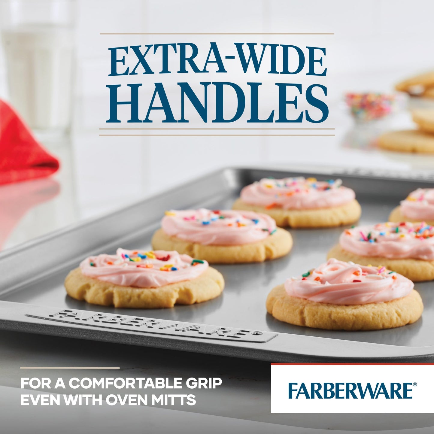 Farberware Bakeware Nonstick Cookie Baking Sheets, 3-Piece Set, Gray