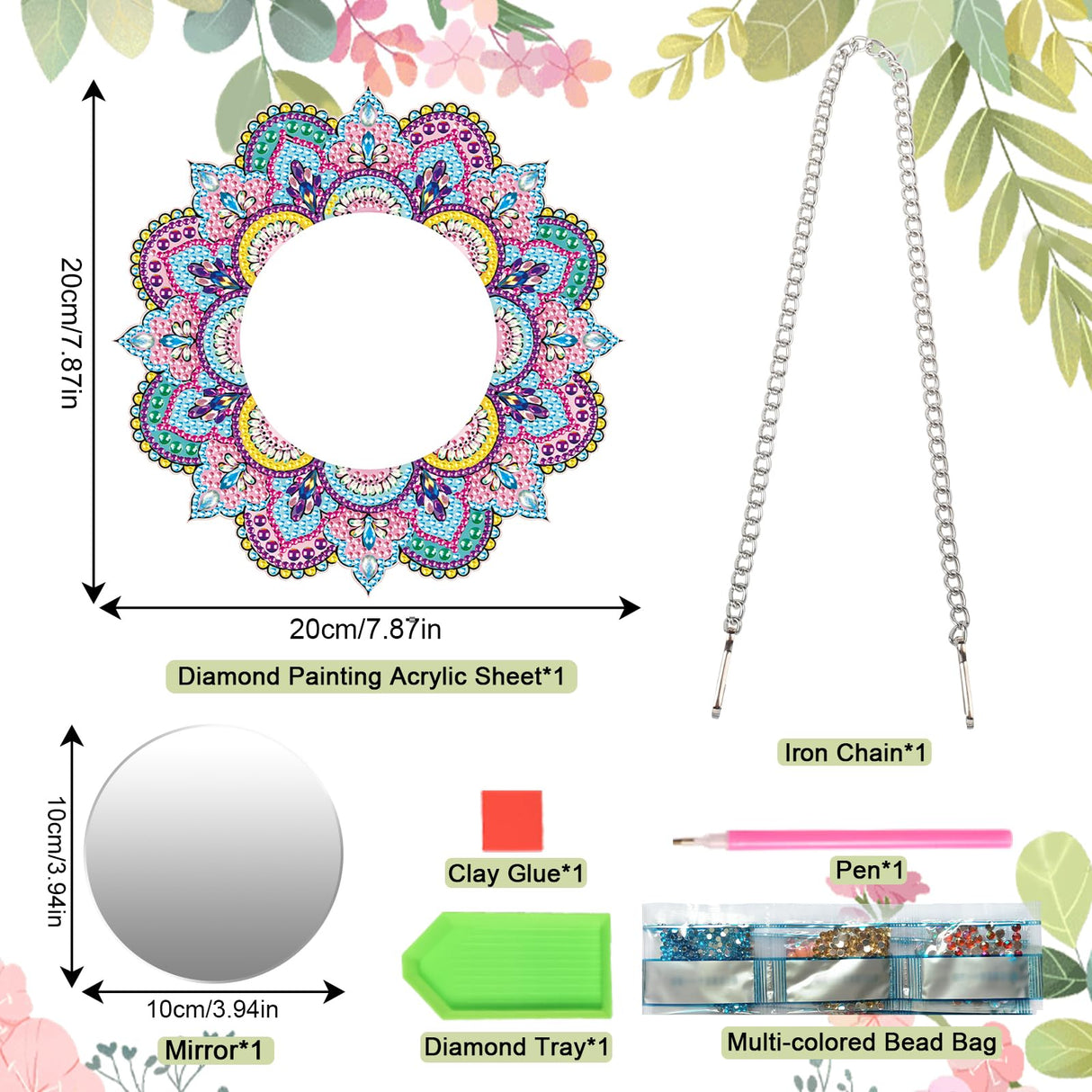 DIY Diamond Painting Mirror for Adults DIY Special Shaped Crystal Diamond Painting Kit Mandala Mirror Makeup Mirror Christmas Halloween Birthday Gifts Art Crafts Home Decor (Pink-Blue) antor