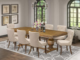 Luxe by East West Furniture NKSI9-AWA-04 9-Piece Dining Table Set Consists of a Dining Table and 8 Light Tan Linen Fabric Kitchen Chairs with Button Tufted Back - Antique Walnut Finish Luxe by East West Furniture