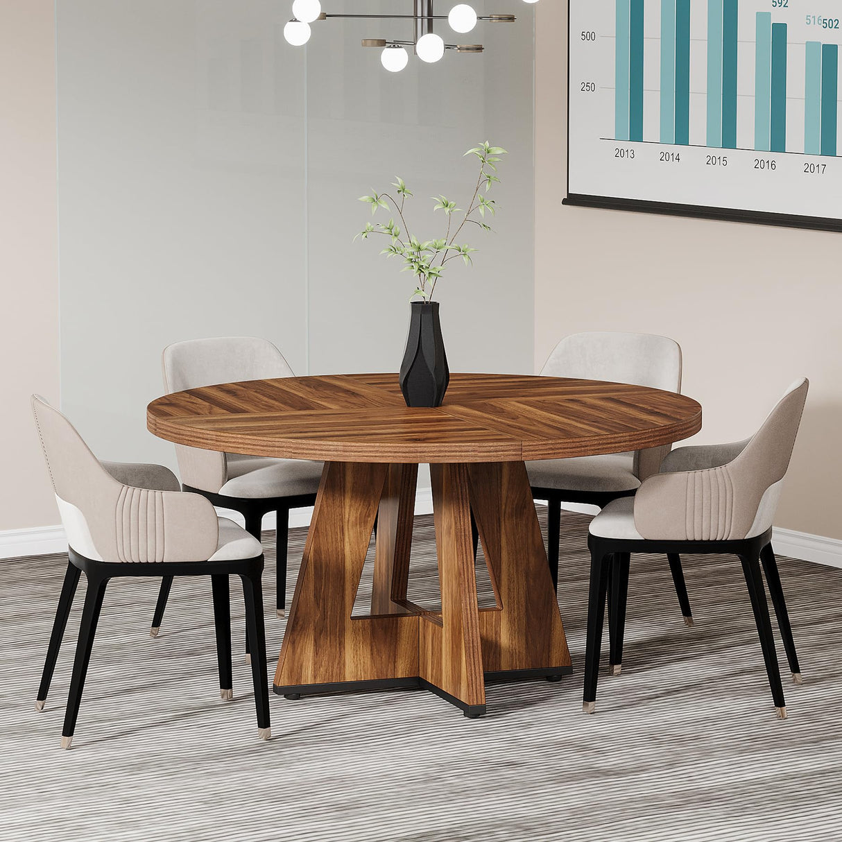 Tribesigns 47-Inch Round Conference Table for 4-6 People, Wooden Meeting Room Table with Thicken Tabletop and Wood Base (Walnut) Tribesigns