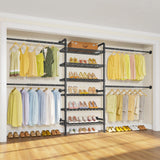 Timate P3 Closet System, Expandable Wall Mounted Closet System with 6 Adjustable Shelves & 4 Expandable Hanger Rods, Industrial Pipe Clothing Rack for Hanging Clothes, Fits Spaces 6'4"-9'3", Black Timate