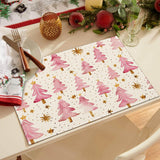 Christmas Placemats Set of 4, 12x18 Inch Pink Merry Christmas Trees Heat-Resistant Place Mats, Seasonal Winter Table Decors for Farmhouse Kitchen Dining Xmas Holiday Party Moutina