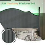 AMERLIFE Upholstered Full Size Bed Frame with 51.2" Tall Headboard, Metal Four Poster LED Beds for Bedroom, Easy Assembly, Wooden Slats, Dark Grey AMERLIFE