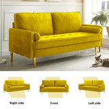 RXRRXY 67" Modern Velvet Loveseat Sofa Couch, Mid-Century Tufted Upholstered Small Love Seat Couch with 2 Pillows & 4 Golden Legs, 2-Seats Couches for Compact Space, Living Room, Apartment (Yellow) RXRRXY