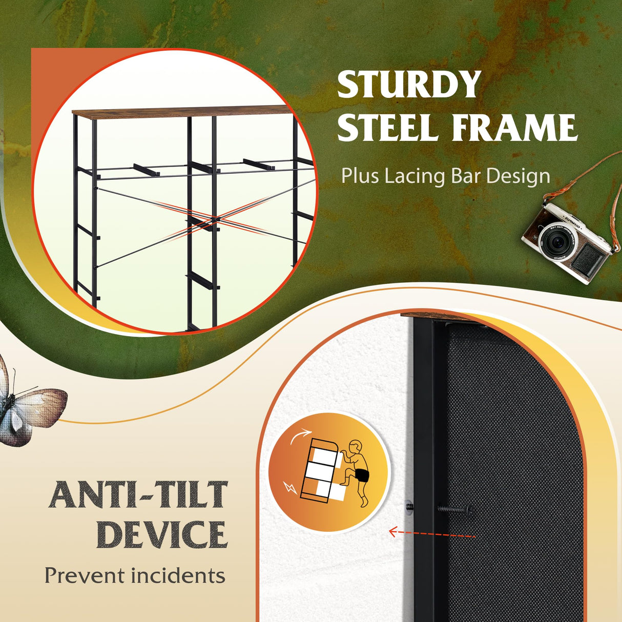 WLIVE Fabric Dresser for Bedroom, Storage Drawer Unit,Dresser with 10 Deep Drawers for Office, College Dorm, Black and Rustic Brown WLIVE