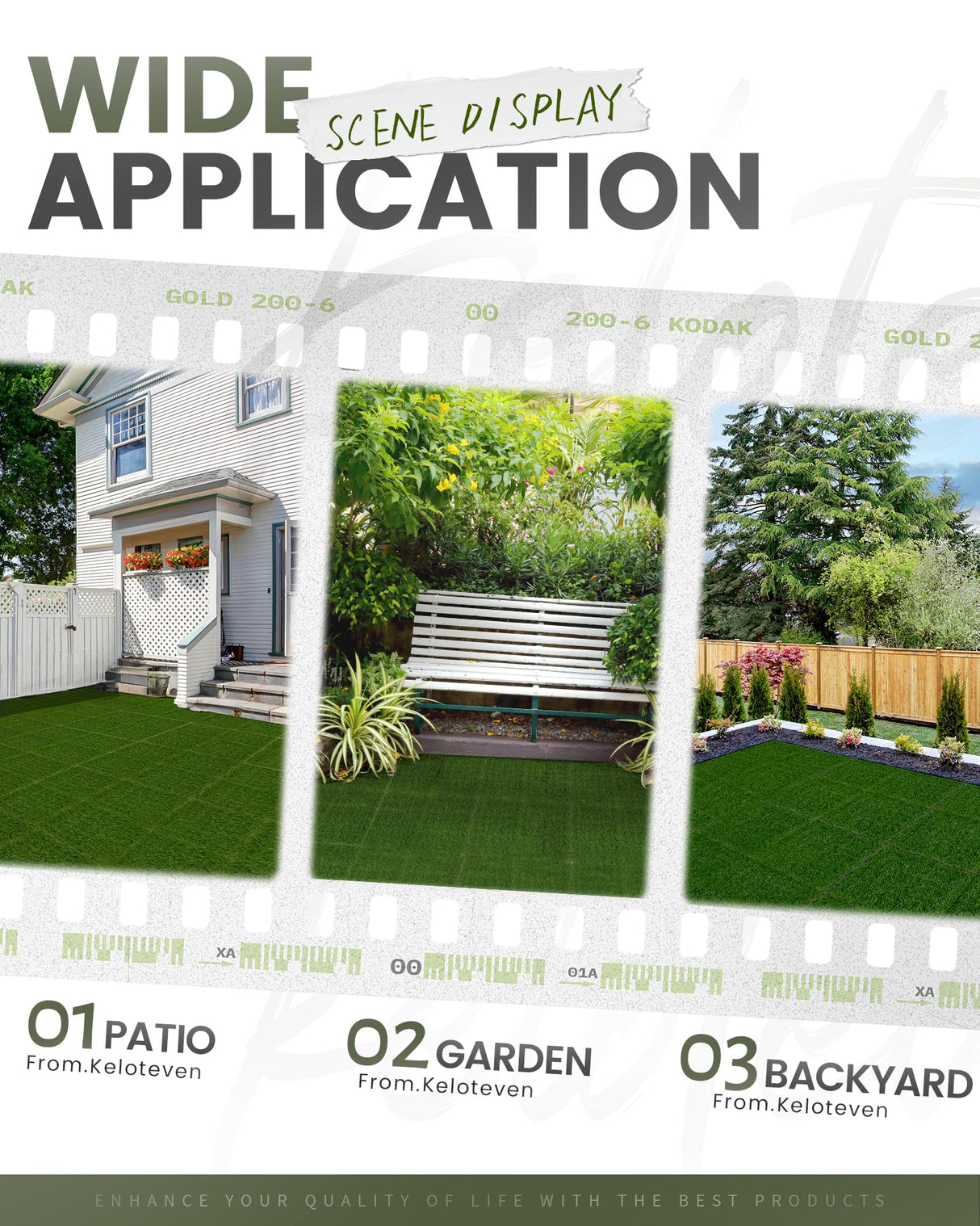 Keloteven Artificial Grass Tiles - 12" x 12" Interlocking Turf Deck - Pack of 9 Grass Deck Tiles for Outdoor Porch Balcony Backyard - Fake Grass Tiles DT-GRS-9P Keloteven