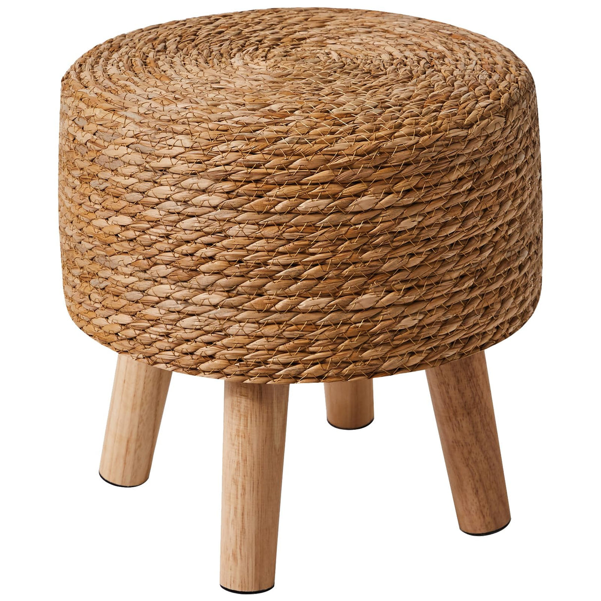 YMYNY Foot Stool Natural Seagrass Hand Weave, 12.6" Small Ottoman, Round Footrest for Living Room, Bedroom, Entryway, Change Shoes Stool, Non-Skid Wood Legs, Boho, Natural, UHBD027N YMYNY