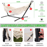 SXSEAGLE Double Hammock with Stand Upgraded Phone Holder Portable Heavy Duty Stainless Steel Indoor Outdoor Patio Yard Beach with Carrying Case （2022 Beige） SXSEAGLE