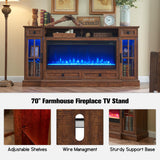 RedLemon Farmhouse Fireplace TV Stand for 80 Inch TV, 36" Tall Entertainment Center with 42" Crystal Eletric Fireplace, Modern Media Console Table with LED Lights for Living Room, Reclaimed Barnwood RedLemon