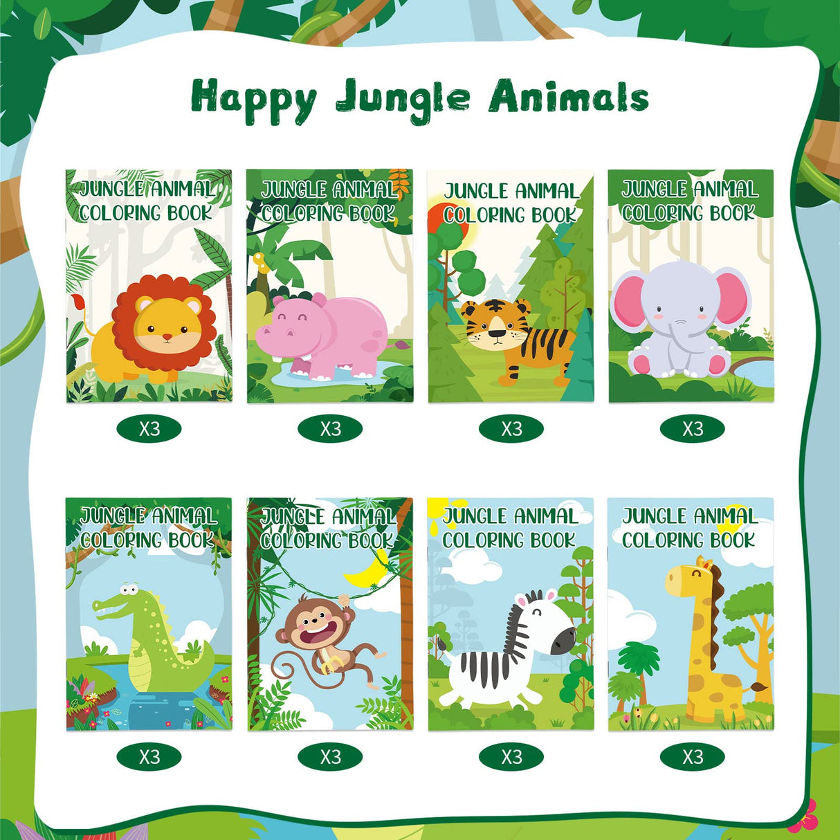 Honoson 24 Pcs Kids Coloring Books Animals Truck Coloring Books Bulk Jungle Animals Party Favors Mini DIY Art Drawing Pages for Birthday Gifts Classroom Jungle Party Supplies(Cartoon Style) Honoson