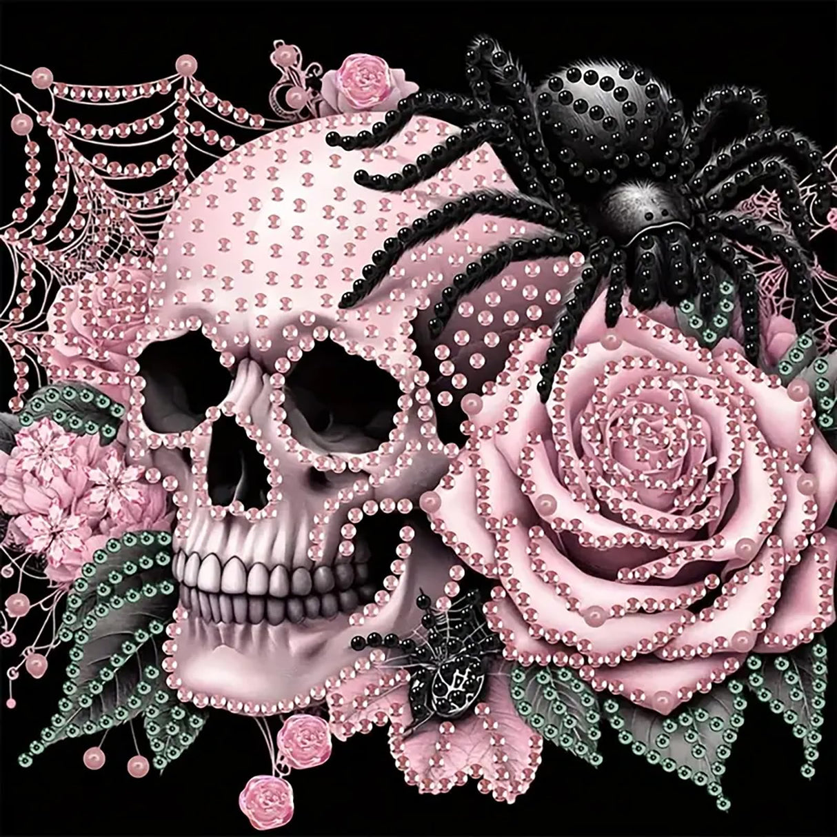 APTDYIGL 5D Halloween Pink Skull Diamond Painting Kits for Adults Beginner,Rose SpiderSpecial Shape Diamond Art Kits,DIY Full Drill Diamond Dot with Gem Art Kits,Home Wall Decor 11.8x11.8inch APTDYIGL