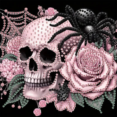APTDYIGL 5D Halloween Pink Skull Diamond Painting Kits for Adults Beginner,Rose SpiderSpecial Shape Diamond Art Kits,DIY Full Drill Diamond Dot with Gem Art Kits,Home Wall Decor 11.8x11.8inch