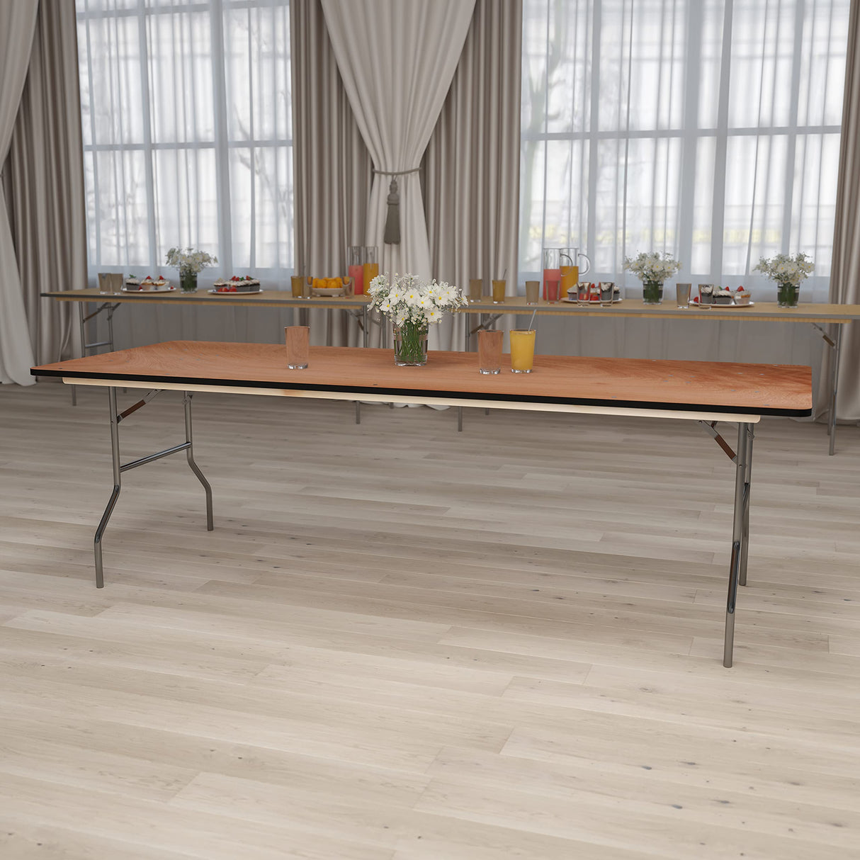 Flash Furniture Fielder 8' Rectangular All-Occasion Wood Folding Event Table, Foldable Portable Banquet Table with Wooden Top, Natural/Black Flash Furniture