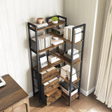 YATINEY Corner Bookshelf, 7 Tier L-Shaped Bookcase with 3 Drawers, Storage Corner Shelf, Freestanding Tall Display Shelf, Industrial Style, for Living Room, Home Office, Rustic Brown and Black SJ10BR YATINEY