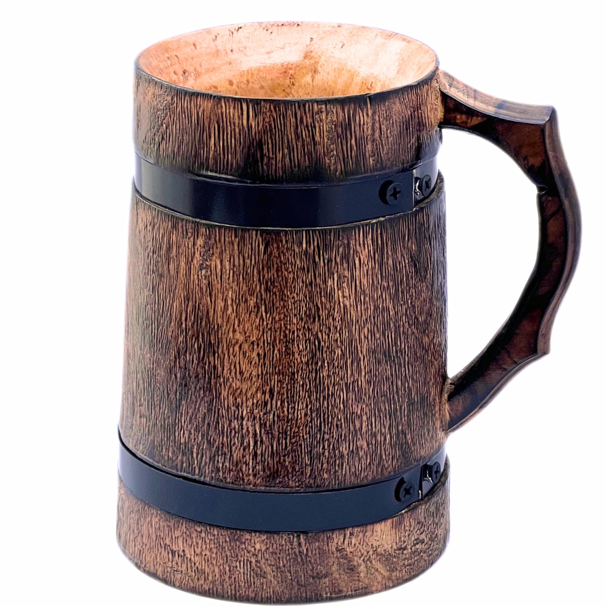 Vintage Handmade Brown Wooden Rustic Beer Mug Viking Wood Stein wood tankard coffee baverage party celebrational toast - WoodArtSupply