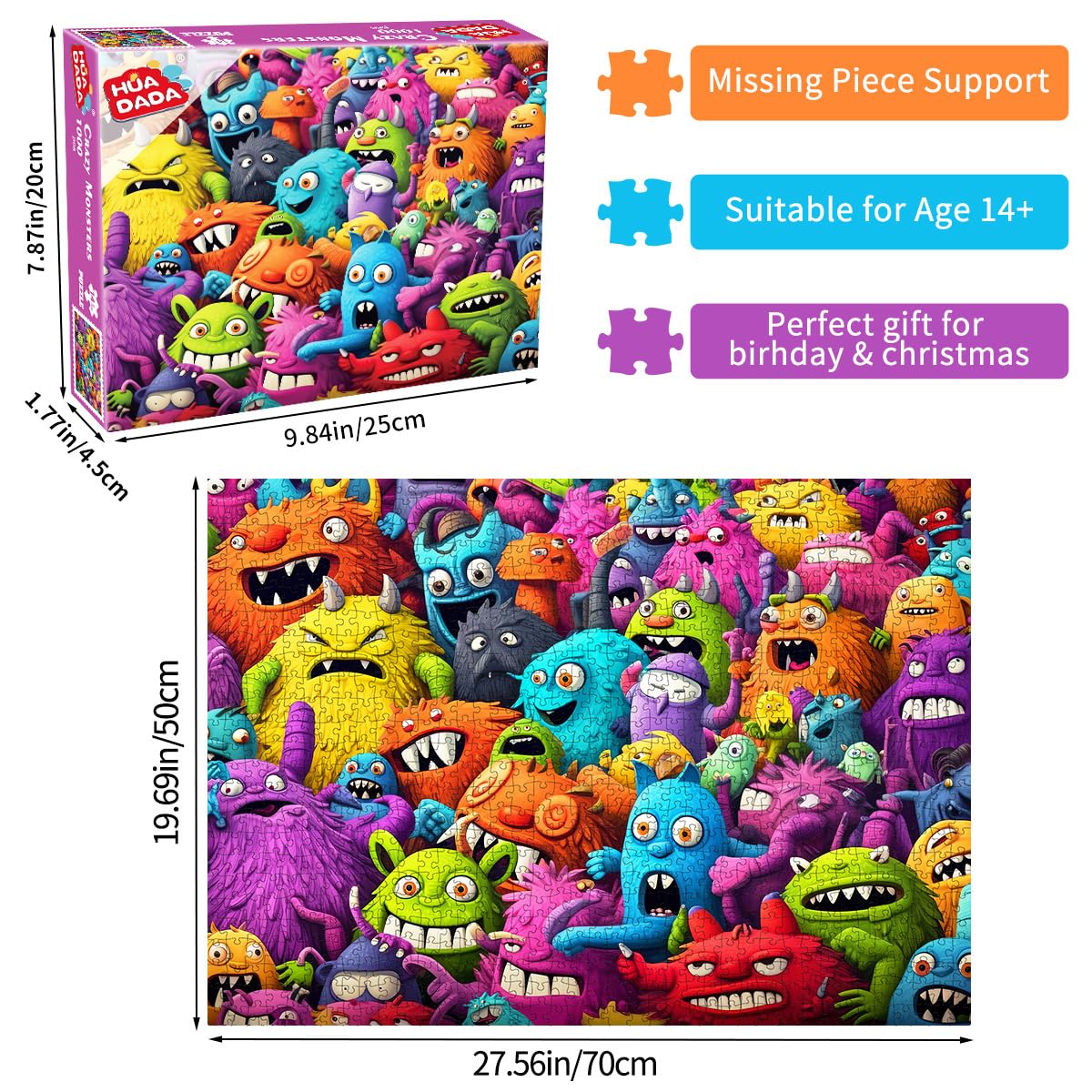 Jigsaw Puzzles for Adults 1000 Piece Puzzle for Adults 1000 Pieces Puzzle 1000 Pieces-Crazy Colorful Monsters HUADADA