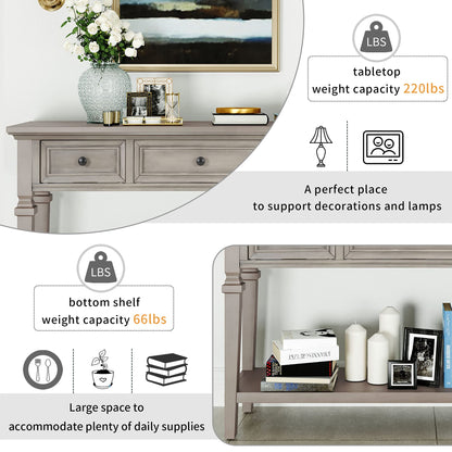 50" Small Entryway Console Table with 3 Storage Drawers and Bottom Shelf, Retro Sofa Table Hallway Table with Pine Wood Frame and Legs (Gray Wash)