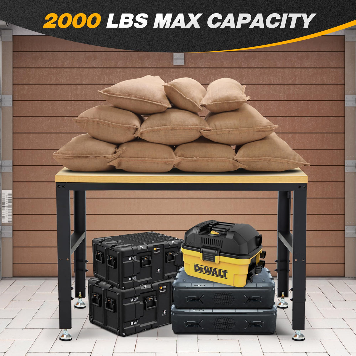 Adjustable Workbench 48" 2000 Lbs Load Capacity Heavy Duty Wood Work Bench, Smooth Surface Work Table for Garage, Workshop, Office, Home, Commercial Antifir