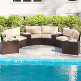 Tangkula 7 Pieces Patio Furniture Set, Rattan Half-Moon Curved Sectional Cushioned Sofas with Tempered Glass Top Side Tables, Outdoor Conversation Set for Porch, Backyard & Poolside Tangkula