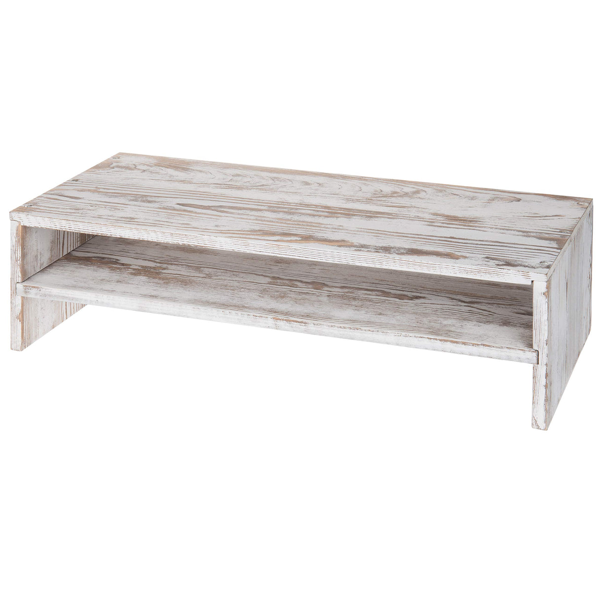 MyGift Shabby Whitewashed Wood Computer Monitor and Laptop Riser Stand for Desk, 2 Tier Office Desktop Storage Shelf MyGift