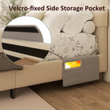 Queen Size Platform Bed Frame with Velvet Upholstered Headboard, Button Tufted Headboard and Footboard, Anti-Collision Soft Rounded Corners, No Box Spring Needed, Easy Assembly, Beige viplov