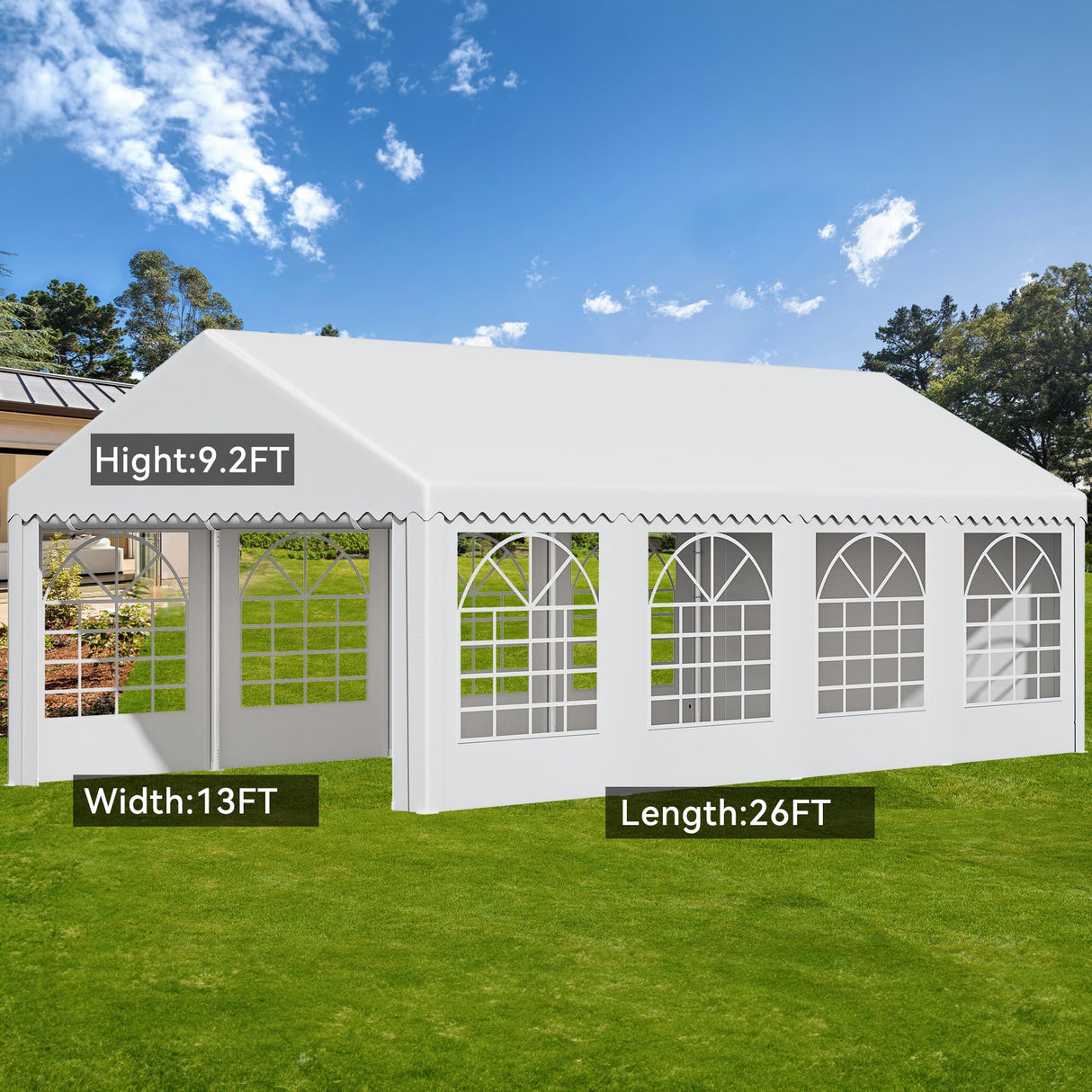 YITAHOME 13x26FT Party Tent Heavy Duty PVC Wedding Event Shelters White Upgraded Galvanized Ripple Canopy with Large Roof Removable Sidewalls & 2 Storage Bags 600D Oxford Commercial YITAHOME