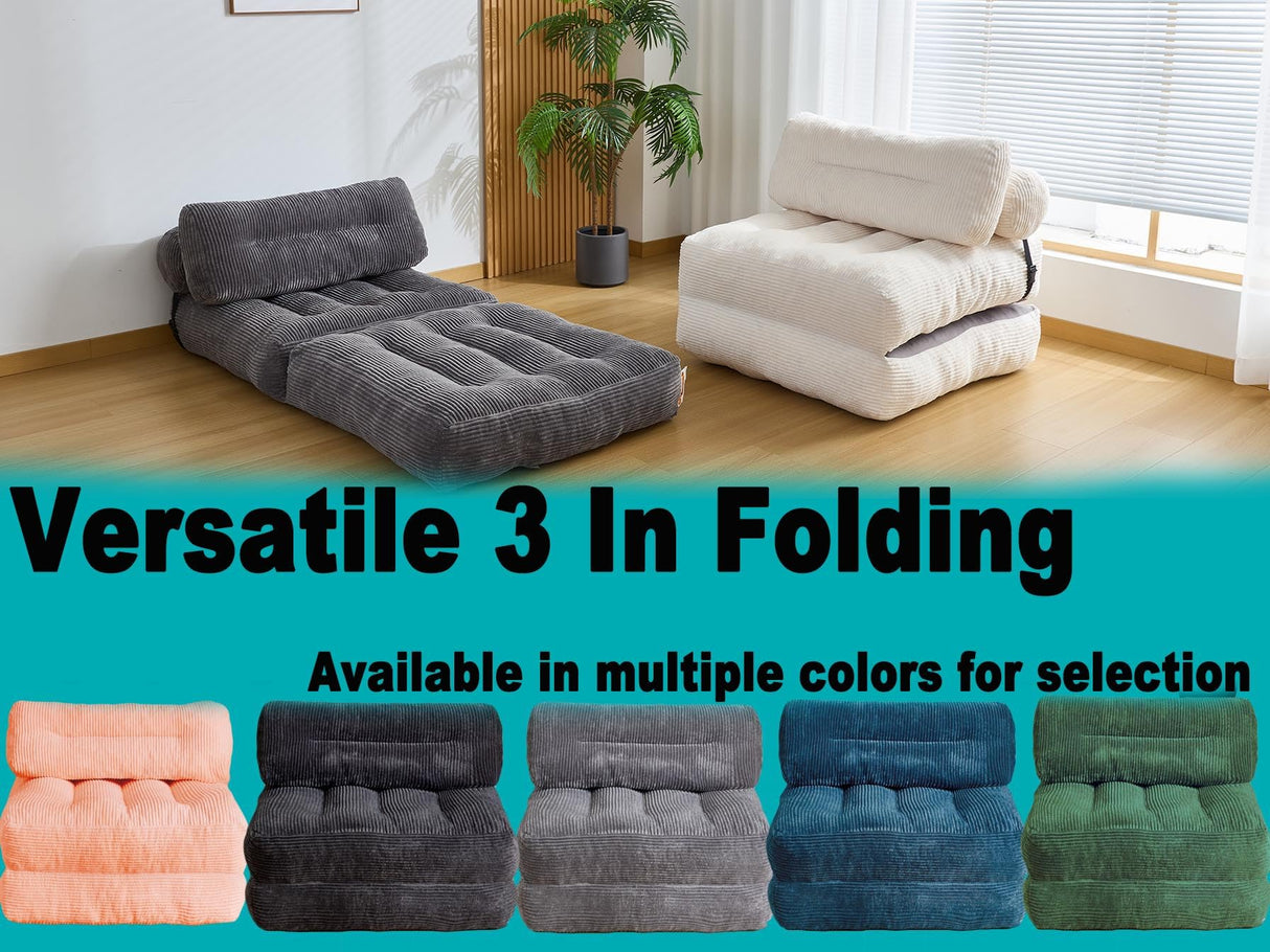 Folding Sofa Bed, Convertible Sleeper Chair Couch Bed Faux Rabbit Fur for Adults, with Back Support Floor Couch Comfy Floor Sofa for Living Room Bedroom, Dark Grey, Single Kisoy