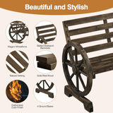 Yaheetech 41in Antique Chariot Wheel Outdoor Bench for 2 - Dark Brown Wooden Garden Furniture Yaheetech