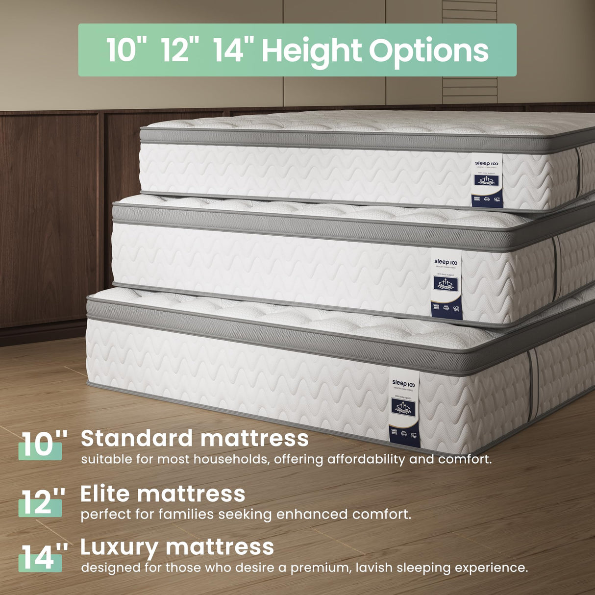 SLEEP100 King Mattress 10 Inch, 5-Zone Deep Sleep Firm Mattress with Extra Lumbar & Shoulder Support, Hotel Collection Hybrid Mattresses Pain Relief - Fiberglass Free & No Odor - 365 Night Trial SLEEP100