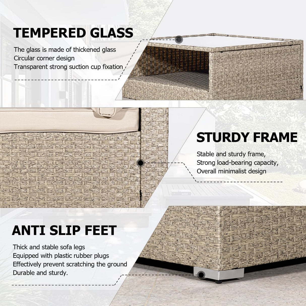 7-Piece Wicker Patio Furniture Set, Outdoor Conversation Set Sectional Sofa with Water Resistant Thick Cushions and Coffee Table, Beige Earth patio