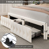 Keyluv 55" Tall Velvet Upholstered King Bed Frame with LED Lights and 2 Storage Drawers Keyluv