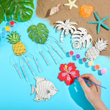 Silipull 24 Sets Summer Wind Chimes Craft for Kids Make Your Own Hawaiian Wind Chimes DIY Tropical Wooden Hanging Ornament for Kids Summer Hawaiian Party Outdoor Decoration Silipull