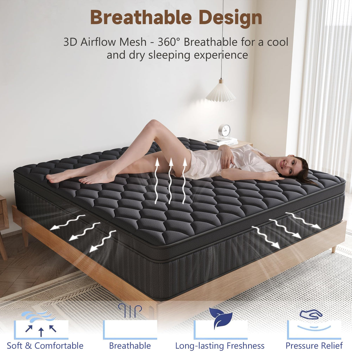 VERHOPE Queen Mattress, 14 Inch Queen Medium Firm Hybrid Mattress in a Box, Individual Pocket Spring for Pressure Relief & Motion Isolation, Reinforced Edge Support, CertiPUR-US Certified VERHOPE