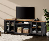 WAMPAT 2 in 1 TV Stand Set for 100 inch TV, Farmhouse Entertainment Center with 4 Mesh Door and Open Storage Shelves, Wood Media TV Console Table for Dining and Bedroom，Dark Walnut and Black WAMPAT