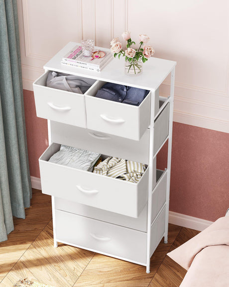 Crestlive Products Tall Dresser for Bedroom Vertical Skinny Dresser - Sturdy Steel Frame, Wood Top, Easy Pull Fabric Bins- Organizer Unit for Bedroom, Entryway, Closets - 6 Drawers (White) Crestlive Products