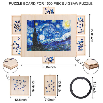 PUZTIXNI Rotating Puzzle Table with 27.05""x35.04"" Puzzle Board & Mat, Durable 1500 Piece Puzzles Spinner for Adults, Ultimate Puzzle Enthusiasts Solution, Large - WoodArtSupply