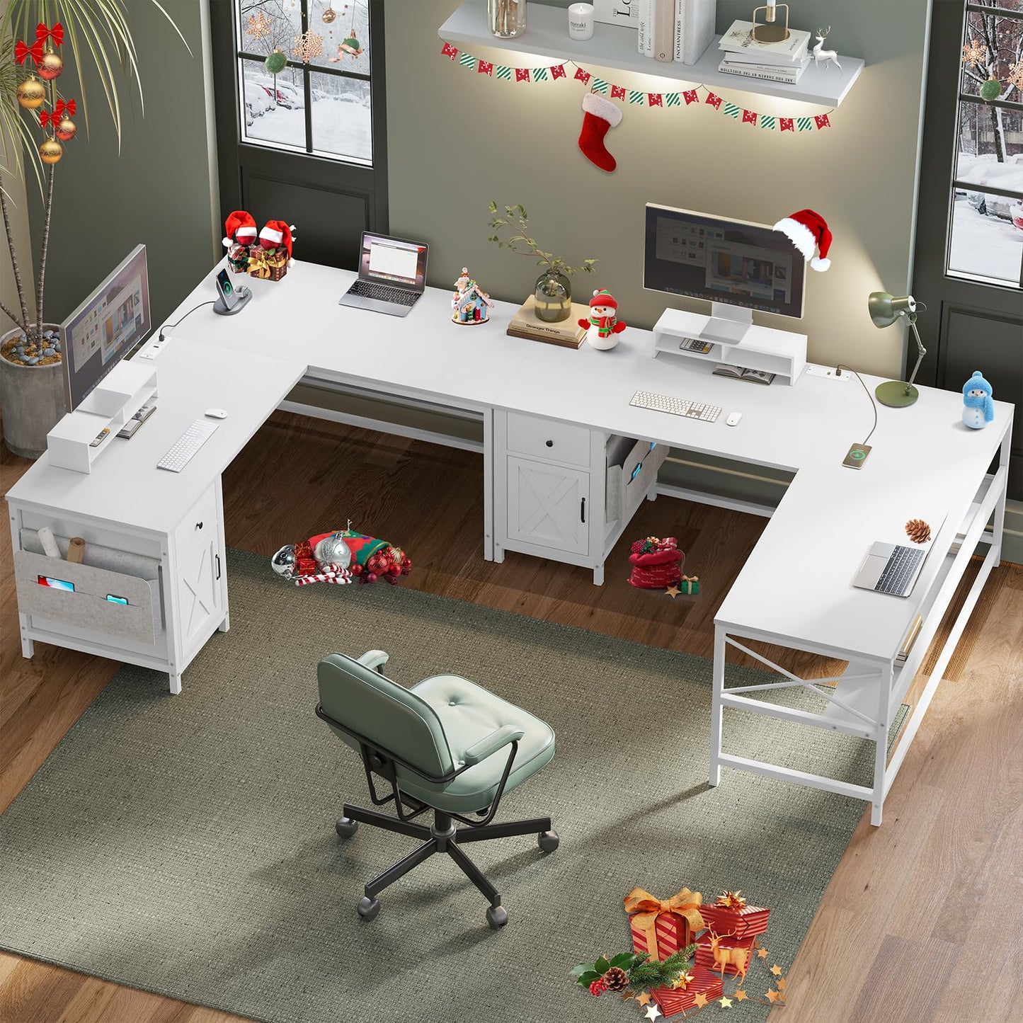 SEDETA 86.6" Convertible L Shaped Computer Desk with Drawer and Power Strip - White Home Office Solution - WoodArtSupply