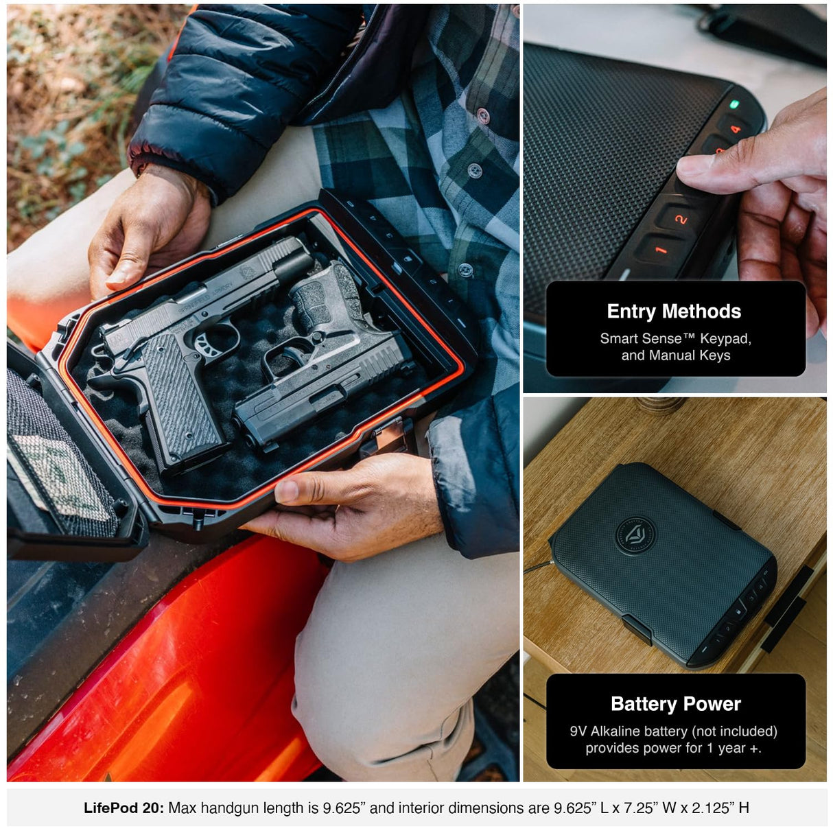 VAULTEK LifePod 20 Full-Size Lockable Weatherproof Case with Built-in Lock, Steel Security Cable, & TSA Handgun Case or Car Safe, Portable Travel Pistol Safe/Titanium Gray VAULTEK