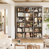 FACBOTALL 71" Triple Wide Bookshelf, 6 Tier Tall Bookshelf, Large Bookcase with Curved Baffle, 63.4" Wide Book Shelf with 18 Open Display Shelves for Living Room, Study, Gray FACBOTALL