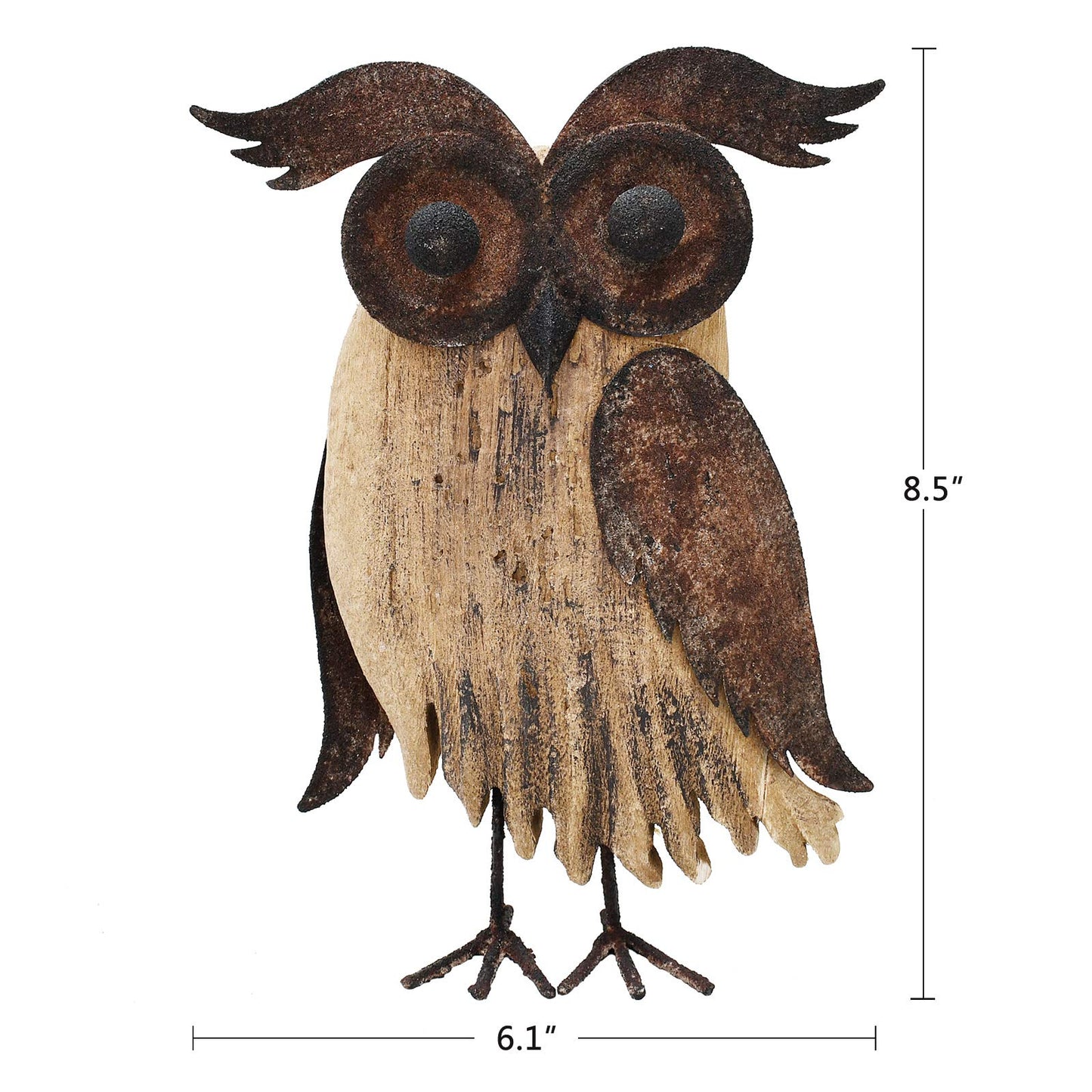 K KILIPES Rustic Owl Decorations for Home Decorative Wood Owl Figurine Statues Night Owl Tabletop Ornaments Collectible Sculptures (8.5" H B)