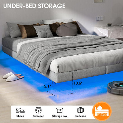 Anhave 10.6" High King Floating Bed Frame with LED Lights & Heavy-Duty Support - WoodArtSupply