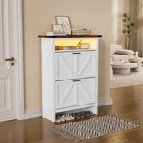 MU Shoe Cabinet with 2 Flip Drawers & Open Storage Space, Entryway Shoe Storage Cabinet with LED Light, Hidden Shoe Organizer for Entryway, White MU