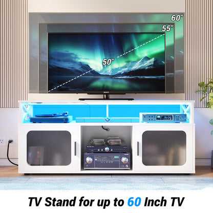 Aheaplus TV Stand for 55 60 Inch TV, Entertainment Center with LED Light & Charging Station, TV Console Table, Large Media Console Cabinet w/Soundbar Shelf, Cord Holes, for Living Room, Bedro - WoodArtSupply