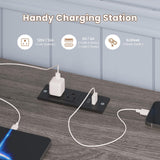 BTHFST Full Size Loft Bed with L-Shaped Desk and 3 Storage Drawers, LED Lights & Charging Station, Open Storage Shlef, Metal Loft Bed Frame with Solid Slats and Guardrail, Space Saving, Grey BTHFST