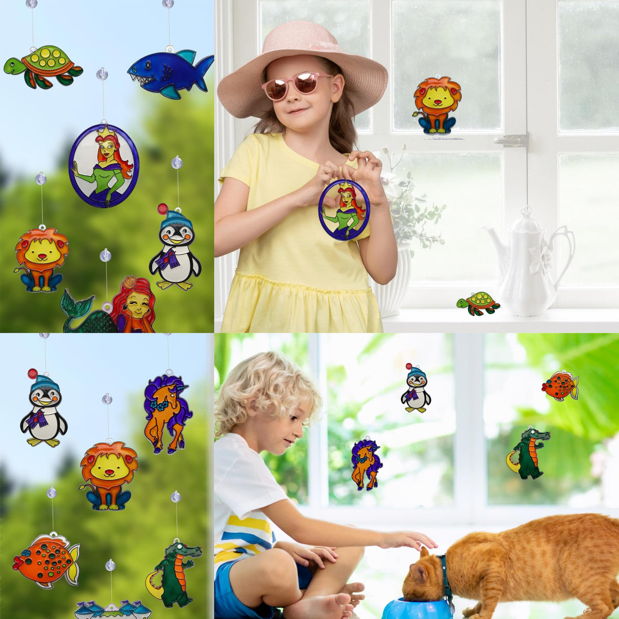 Create Your Own Suncatchers for Window Hanging – 24-Pack Window Glitter Art Suncatcher Kit with 12 Colors – Arts and Crafts for Kids KOKO AROMA