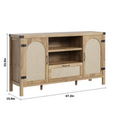 GarveeHome 47.2" Rattan Sideboard Buffet Cabinet with Storage, Farmhouse Kitchen Buffet Cabinet with Drawer, Boho Wooden Coffee Bar Cabinets with Open Shelves, for Dining Room, Living Room, Natural GarveeHome
