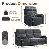 HAOMARKETS 3-Piece Power Recliner Sofa Set with Charging Port, Include 2 Single Power Chairs and a 3-Seater Reclining Couch with Cup Holders for Living Room, Dark Grey HAOMARKETS