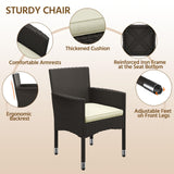 Yaheetech 5-Piece Patio Furniture Set, Outdoor Rattan 4 Dining Chairs & Tempered Glass Table with Umbrella Hole, for Garden Backyard Deck Balcony, Brown/Beige Yaheetech